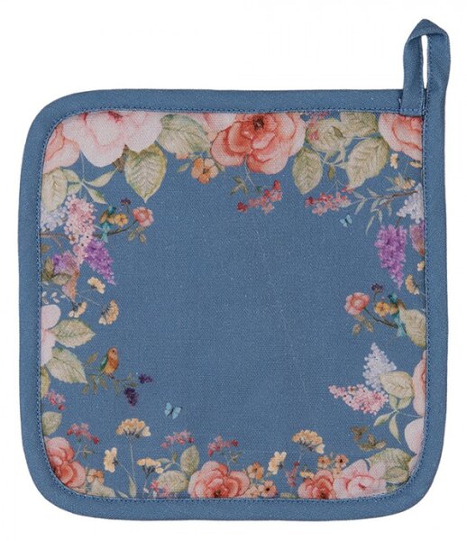 Modrá bavlněná chňapka / podložka pod hrnec s květinovým motivem Floral Fiesta – 20x20 cm