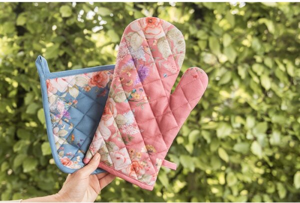Modrá bavlněná chňapka / podložka pod hrnec s květinovým motivem Floral Fiesta – 20x20 cm