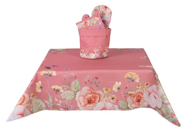 Růžový bavlněný ubrus s květinovým motivem Floral Fiesta – 100x100 cm