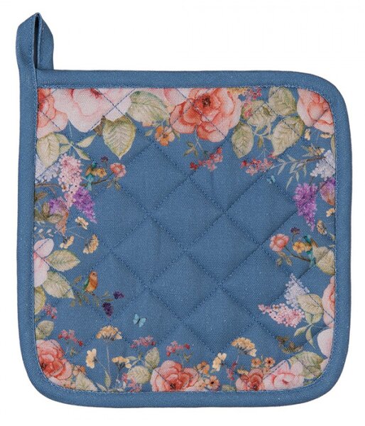 Modrá bavlněná chňapka / podložka pod hrnec s květinovým motivem Floral Fiesta – 20x20 cm
