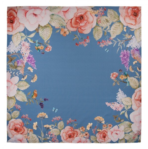 Modrý bavlněný ubrus s květinovým motivem Floral Fiesta – 100x100 cm
