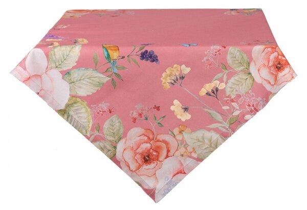 Růžový bavlněný ubrus s květinovým motivem Floral Fiesta – 100x100 cm