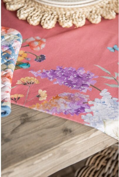 Růžový bavlněný ubrus s květinovým motivem Floral Fiesta – 100x100 cm