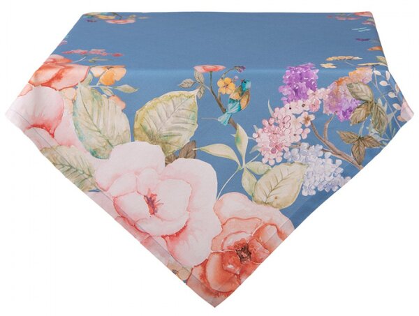 Modrý bavlněný ubrus s květinovým motivem Floral Fiesta – 100x100 cm
