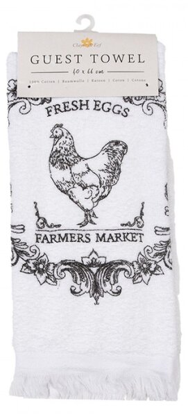 Bílý froté ručník se slepičkami Rustic Farm Living – 40x66 cm