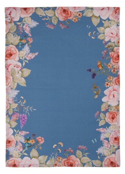 Modrá bavlněná utěrka s květinovým motivem Floral Fiesta – 50x70 cm