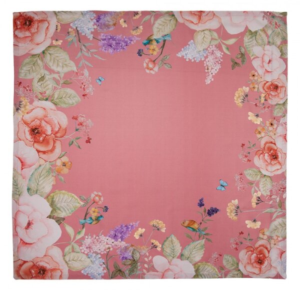 Růžový bavlněný ubrus s květinovým motivem Floral Fiesta – 100x100 cm