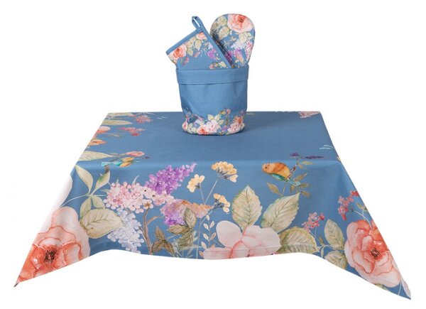 Modrý bavlněný ubrus s květinovým motivem Floral Fiesta – 100x100 cm