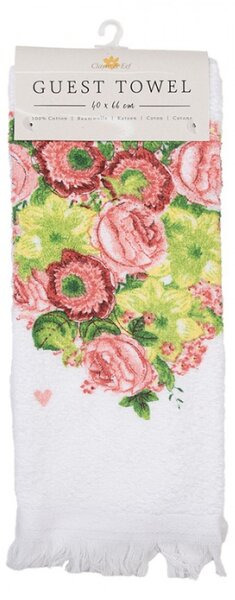 Bílý froté ručník se srdcem z růží – 40x66 cm