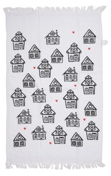 Bílý froté ručník s motivem perníkových domečků Gingerbread Bliss – 40x66 cm