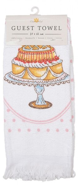 Bílý froté ručník s dortem a růžovými puntíky – 40x66 cm