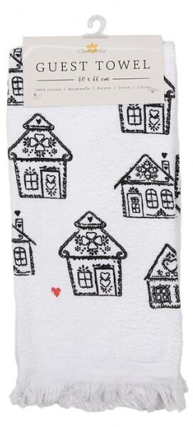 Bílý froté ručník s motivem perníkových domečků Gingerbread Bliss – 40x66 cm