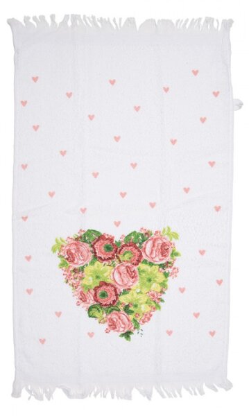 Bílý froté ručník se srdcem z růží – 40x66 cm