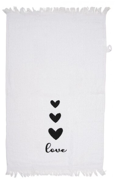 Bílý froté ručník se srdíčky a nápisem Love – 40x66 cm