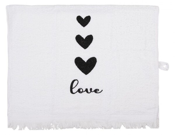 Bílý froté ručník se srdíčky a nápisem Love – 40x66 cm