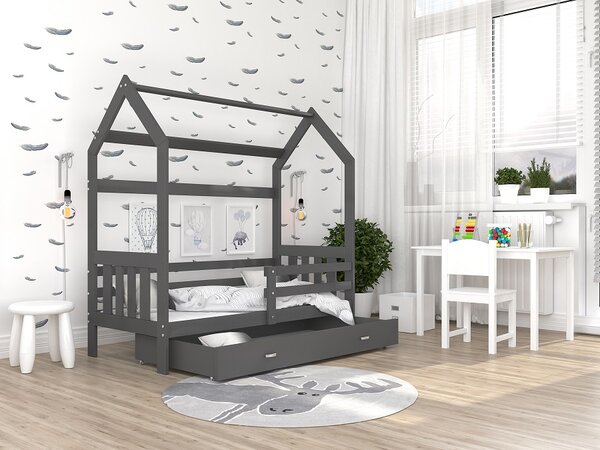 AJK Dětská postel DOMEK SE ZÁBRANOU - šedá Velikost spací plochy: 160x80, Matrace: ne