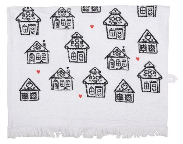 Bílý froté ručník s motivem perníkových domečků Gingerbread Bliss – 40x66 cm