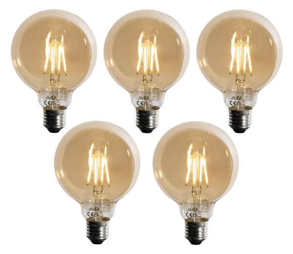 Sada 5x E27 3-stupňová stmívatelná LED žárovka zlatá G95 4W 450 lm 2700K