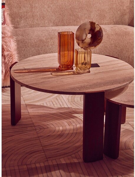 Hnědý/ve světle přírodní barvě kulatý konferenční stolek s mramorovou deskou ø 60 cm Palermo – Premier Housewares