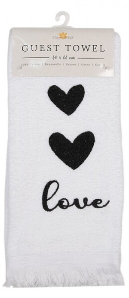 Bílý froté ručník se srdíčky a nápisem Love – 40x66 cm