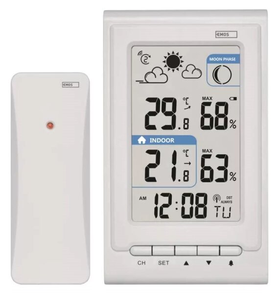 Bezdrátová meteostanice s budíkem 2xAAA bílá