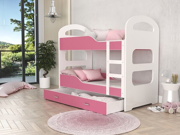 AJK Poschoďová postel Dan - růžová Velikost spací plochy: 160x80, Barva: bílá
