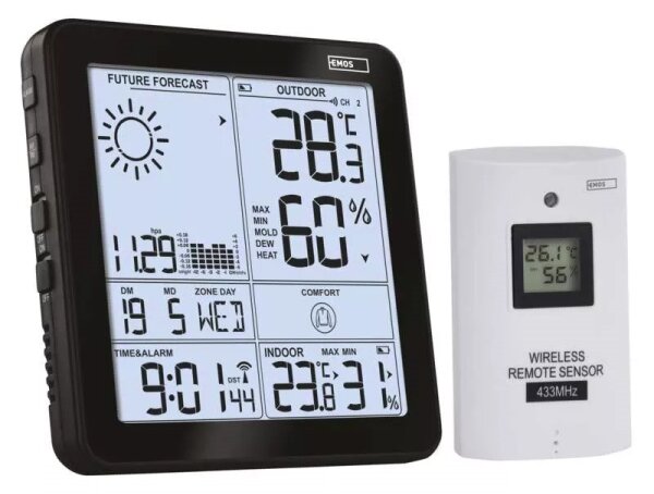 Bezdrátová meteostanice s budíkem 3xAA černá