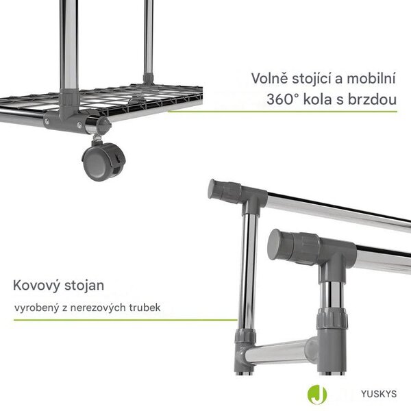 FurniGO Kovový stojan na oblečení s kolečky