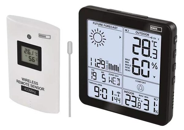 Bezdrátová meteostanice s budíkem 3xAA černá