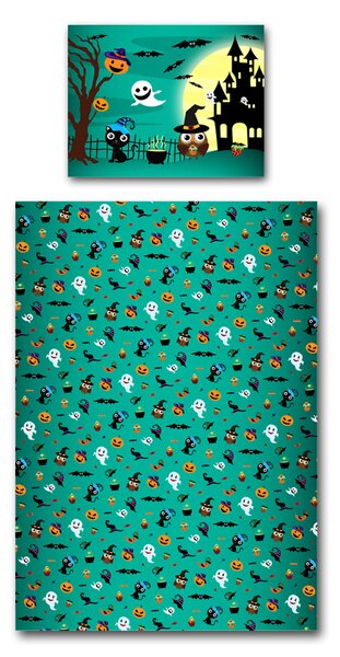 Povlečení Veba GEON tisk Strašidelný hrad zelená Velikost: 140x200 cm + 70x90 cm