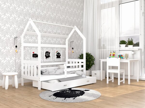 AJK Dětská postel DOMEK SE ZÁBRANOU - bílá Velikost spací plochy: 160x80, Matrace: ne