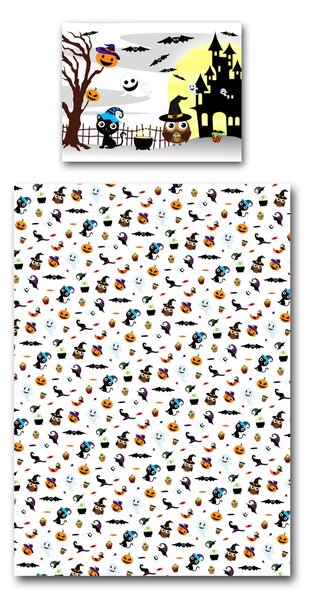 Povlečení Veba GEON tisk Strašidelný hrad bílá Velikost: 140x200 cm + 70x90 cm