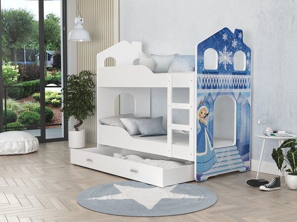 AJK Poschoďová postel Dan DOMEK - ledové království Velikost spací plochy: 160x80, Barva: bílá