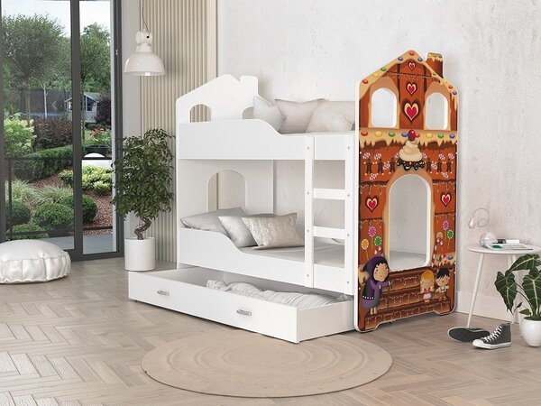 AJK Poschoďová postel Dan DOMEK - perníková chaloupka Velikost spací plochy: 160x80, Barva: bílá