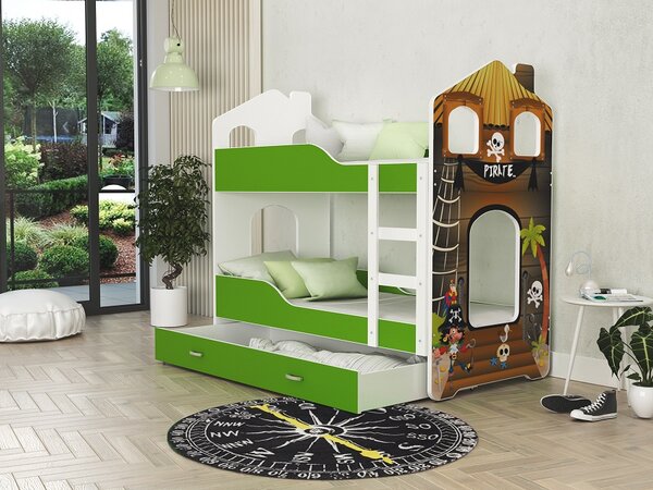 AJK Poschoďová postel Dan DOMEK - piráti Velikost spací plochy: 160x80, Barva: bílá