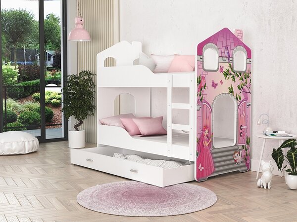 AJK Poschoďová postel Dan DOMEK - princezna Velikost spací plochy: 160x80, Barva: bílá