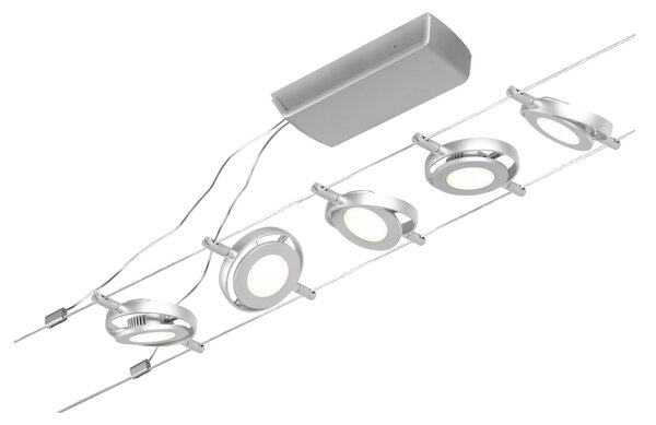 Paulmann 94414 CorDuo RoundMac, sada lankové LED osvětlení, 5x4,5W LED 3000K, matný chrom/chrom, délka 500cm