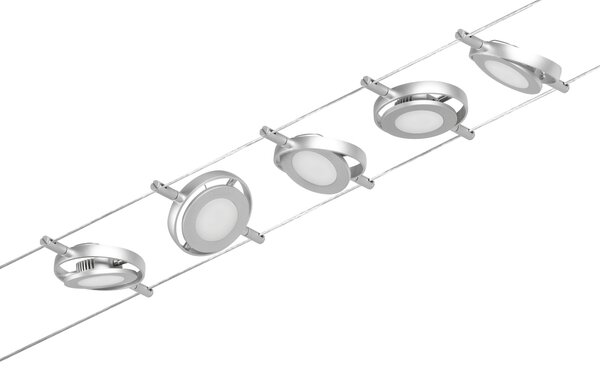 Paulmann 94414 CorDuo RoundMac, sada lankové LED osvětlení, 5x4,5W LED 3000K, matný chrom/chrom, délka 500cm