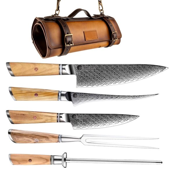Sada kuchyňských nožů z damaškové oceli Grill set Olive SaKuRo