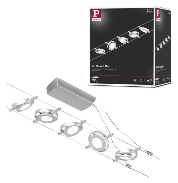 Paulmann 94414 CorDuo RoundMac, sada lankové LED osvětlení, 5x4,5W LED 3000K, matný chrom/chrom, délka 500cm