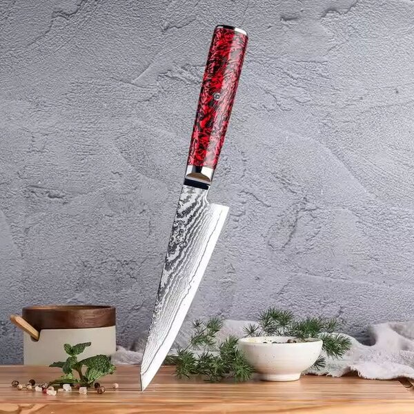 Malý víceúčelový kuchyňský nůž z damaškové oceli S35VN Inferno SaKuRo 14,8 cm