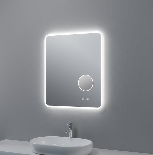 Zrcadlo s LED osvětlením, kosmetickým zrcátkem 5 x zoom, 600 x 700 mm, nastavitelná teplota barvy světla