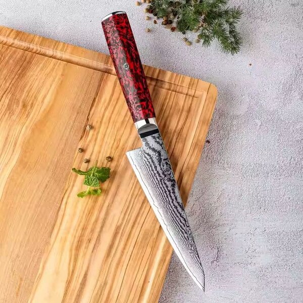 Malý víceúčelový kuchyňský nůž z damaškové oceli S35VN Inferno SaKuRo 14,8 cm