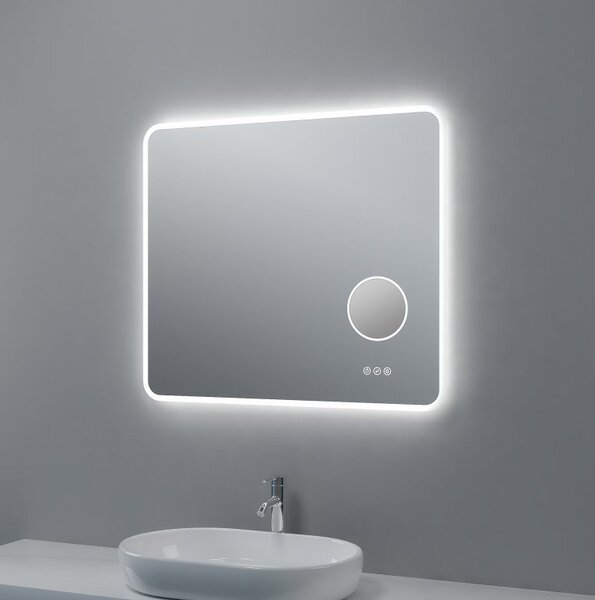Zrcadlo s LED osvětlením, kosmetickým zrcátkem 5 x zoom, 800 x 700 mm, nastavitelná teplota barvy světla