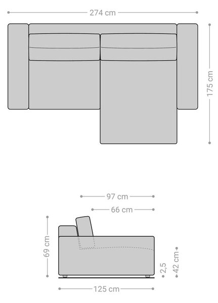 DELIFE Rohová pohovka Lanzo XL 270x180 cm mikrovlákno khaki hnědá variabilní lenoška