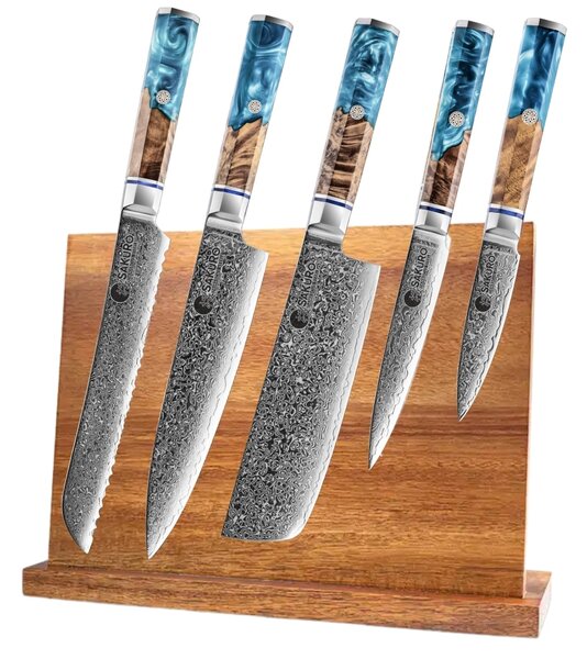 Kuchyňský set 5 nožů SaKuRo blue z damaškové oceli