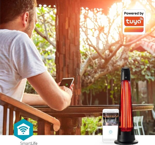 Nedis HTPA21BKW - Venkovní topné těleso SmartLife 600/1200W/230V Wi-Fi Tuya IP24