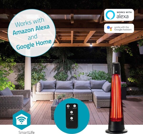 Nedis HTPA21BKW - Venkovní topné těleso SmartLife 600/1200W/230V Wi-Fi Tuya IP24