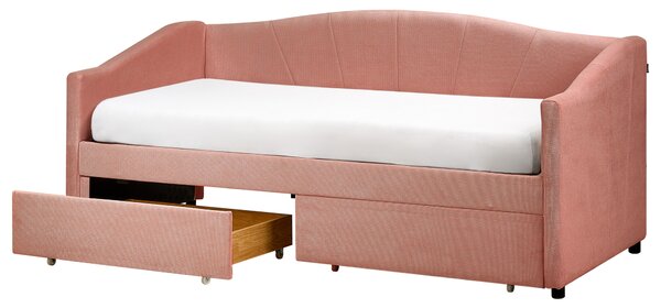 Denní postel s úložným prostorem Tkanina VITTEL 90 x 200 cm Růžová