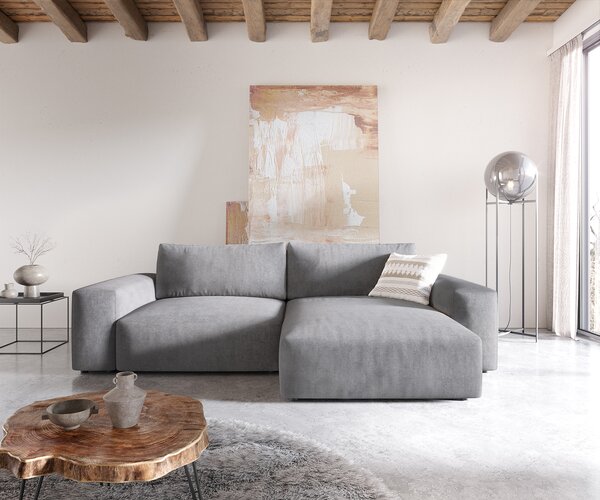 DELIFE Rohová pohovka Lanzo XL 270x180 cm mikrovlákno šedá variabilní lenoška